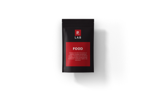 Black custom printed packaging with red label for the food industry, by The Packaging Lab