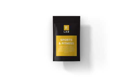 Black custom printed packaging with yellow label for the sports and fitness industry, by The Packaging Lab