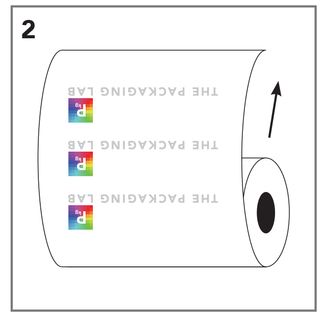 Vector of a roll stock film with The Packaging Lab logo upside down