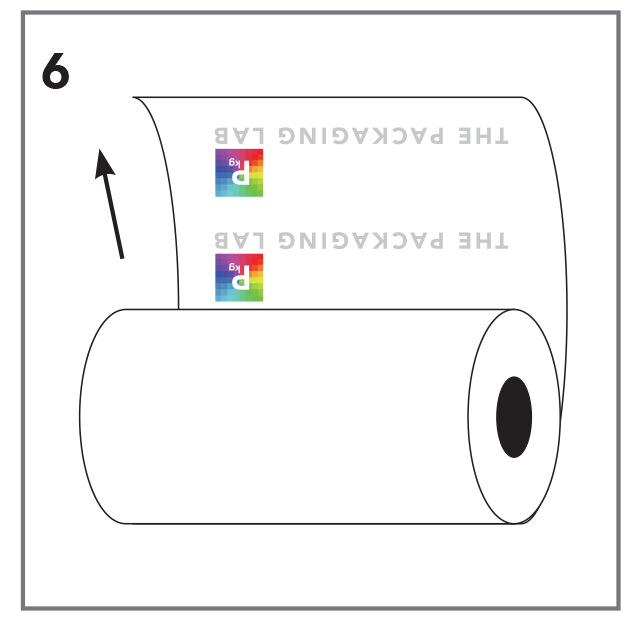 Vector of a roll stock film with The Packaging Lab logo upside down on the inside of the roll