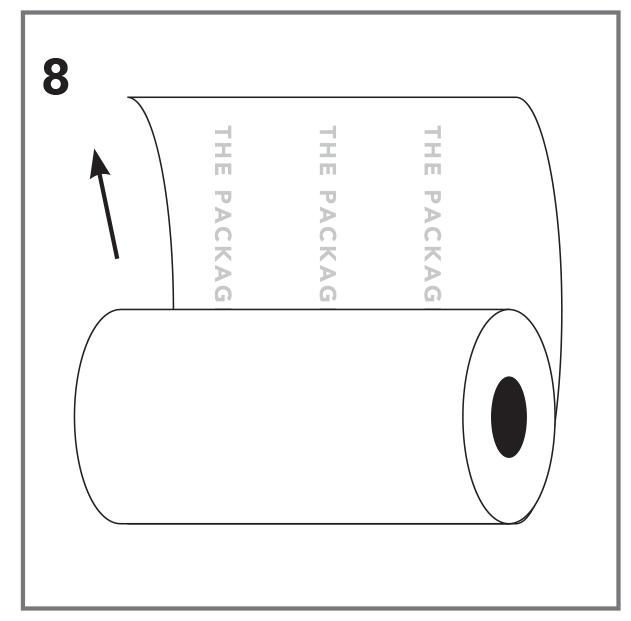 Vector of a roll stock film with The Packaging Lab logo sideways on the inside of the roll